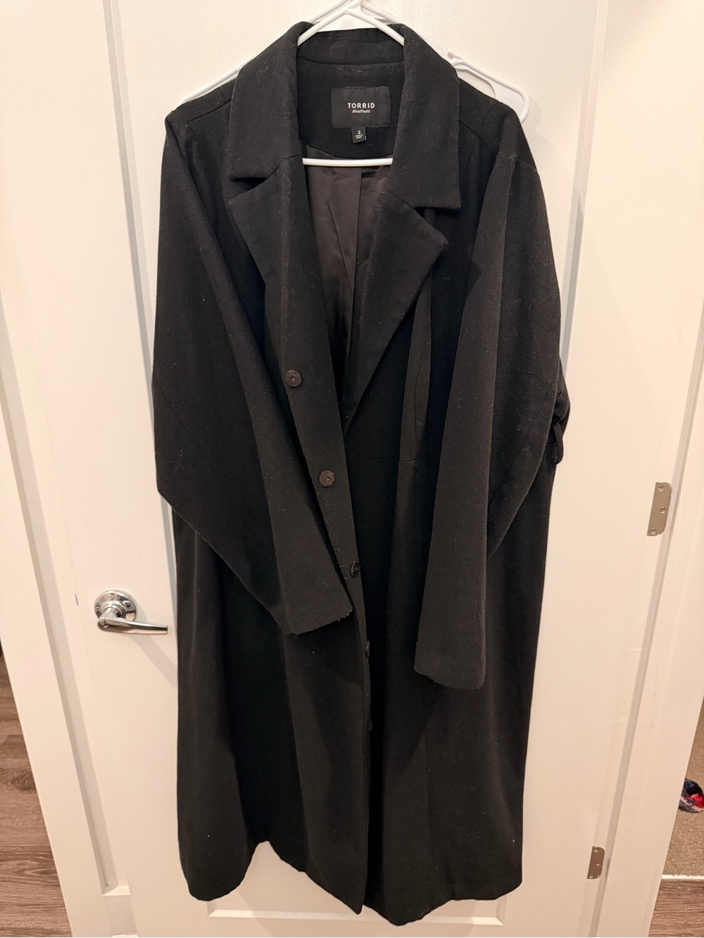 torrid Black Long Trench Coat with Notched Collar